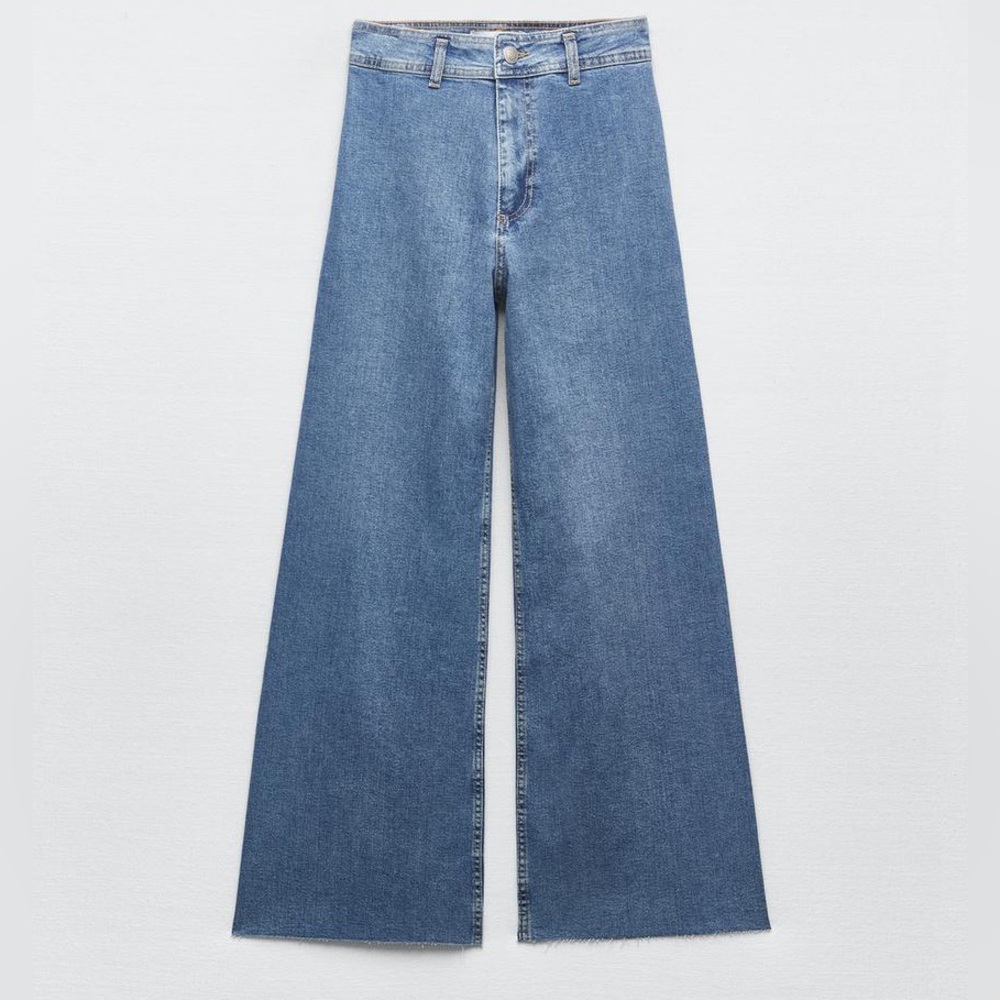 Zara Wide Leg Flare Jeans in Light Blue Denim